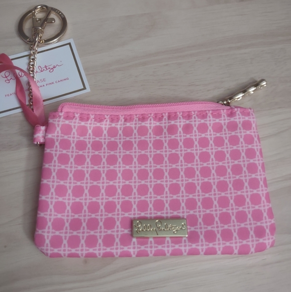 Lilly Pulitzer Pink Gold Cardholder ID Zipper Pouch Keychain Accessory Y2K - Picture 1 of 4